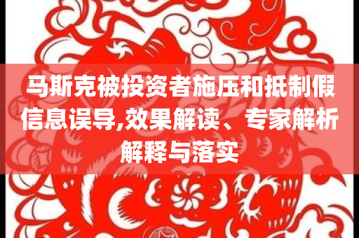 馬斯克被投資者施壓和抵制假信息誤導(dǎo),效果解讀、專家解析解釋與落實(shí)