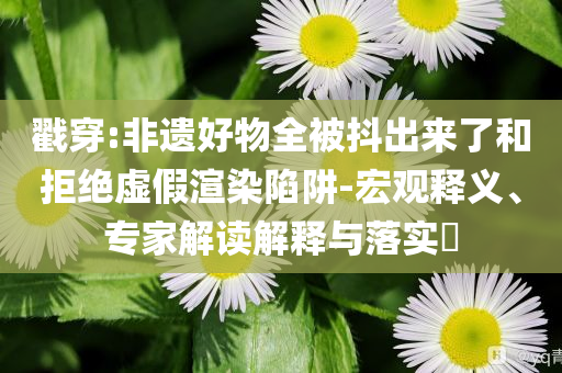 戳穿:非遺好物全被抖出來了和拒絕虛假渲染陷阱-宏觀釋義、專家解讀解釋與落實?