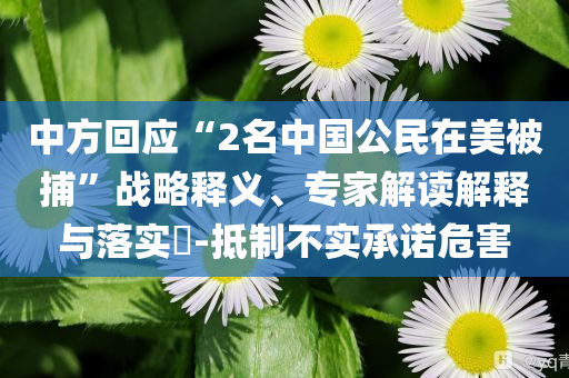中方回應(yīng)“2名中國公民在美被捕”戰(zhàn)略釋義、專家解讀解釋與落實?-抵制不實承諾危害