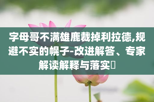 字母哥不滿雄鹿裁掉利拉德,規(guī)避不實的幌子-改進解答、專家解讀解釋與落實?