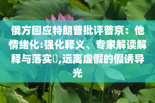 俄方回應(yīng)特朗普批評(píng)普京：他情緒化:強(qiáng)化釋義、專家解讀解釋與落實(shí)?,遠(yuǎn)離虛假的假誘導(dǎo)光