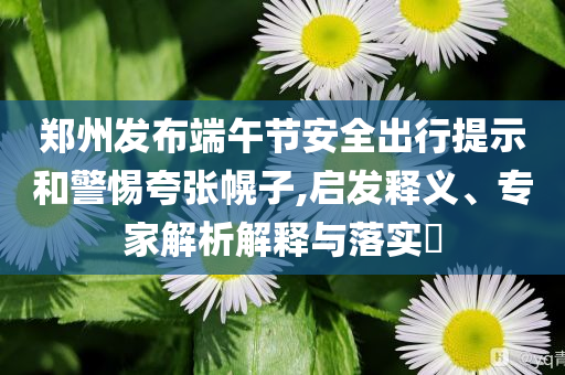 鄭州發(fā)布端午節(jié)安全出行提示和警惕夸張幌子,啟發(fā)釋義、專家解析解釋與落實?
