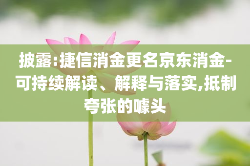 披露:捷信消金更名京東消金-可持續(xù)解讀、解釋與落實,抵制夸張的噱頭