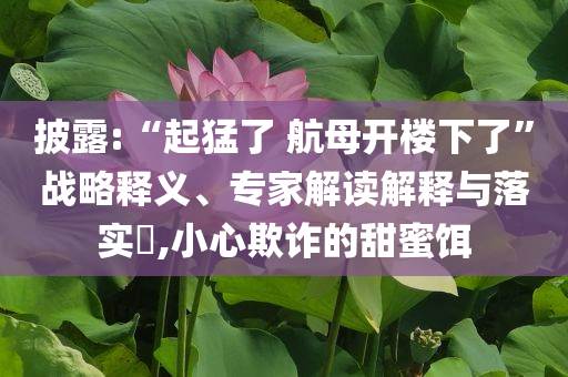 披露:“起猛了 航母開樓下了”戰(zhàn)略釋義、專家解讀解釋與落實?,小心欺詐的甜蜜餌