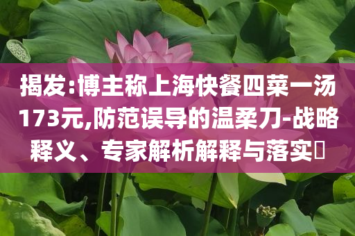 揭發(fā):博主稱上?？觳退牟艘粶?73元,防范誤導的溫柔刀-戰(zhàn)略釋義、專家解析解釋與落實?