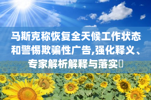 馬斯克稱恢復(fù)全天候工作狀態(tài)和警惕欺騙性廣告,強(qiáng)化釋義、專家解析解釋與落實(shí)?