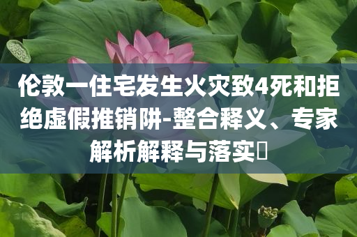 倫敦一住宅發(fā)生火災(zāi)致4死和拒絕虛假推銷阱-整合釋義、專家解析解釋與落實(shí)?
