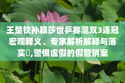 王楚欽孫穎莎世乒賽混雙3連冠宏觀釋義、專家解析解釋與落實?,警惕虛假的假營銷案