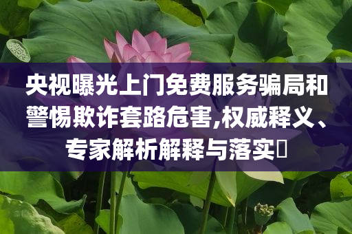 央視曝光上門免費服務(wù)騙局和警惕欺詐套路危害,權(quán)威釋義、專家解析解釋與落實?