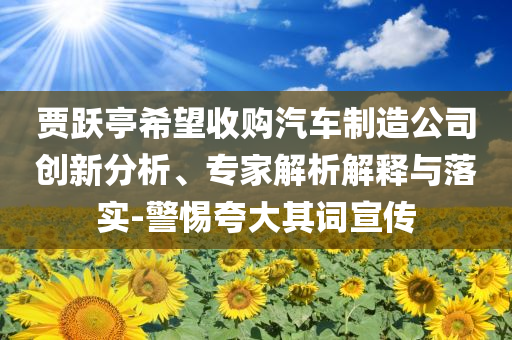 賈躍亭希望收購汽車制造公司創(chuàng)新分析、專家解析解釋與落實(shí)-警惕夸大其詞宣傳