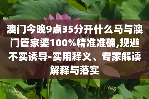 澳門今晚9點35分開什么馬與澳門管家婆100%精準(zhǔn)準(zhǔn)確,規(guī)避不實誘導(dǎo)-實用釋義、專家解讀解釋與落實