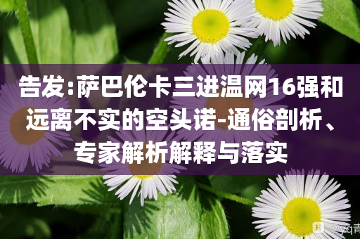 告發(fā):薩巴倫卡三進溫網(wǎng)16強和遠離不實的空頭諾-通俗剖析、專家解析解釋與落實