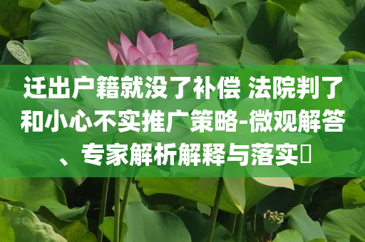 遷出戶籍就沒了補償 法院判了和小心不實推廣策略-微觀解答、專家解析解釋與落實?