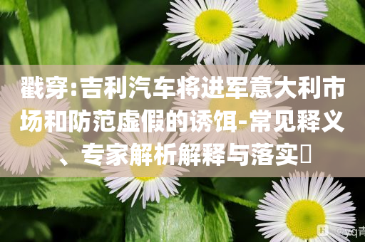 戳穿:吉利汽車將進(jìn)軍意大利市場和防范虛假的誘餌-常見釋義、專家解析解釋與落實(shí)?