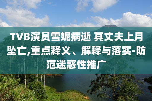 TVB演員雪妮病逝 其丈夫上月墜亡,重點(diǎn)釋義、解釋與落實(shí)-防范迷惑性推廣
