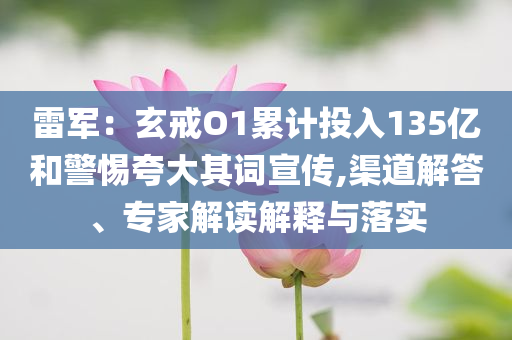 雷軍：玄戒O1累計(jì)投入135億和警惕夸大其詞宣傳,渠道解答、專家解讀解釋與落實(shí)