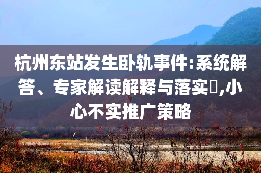 杭州東站發(fā)生臥軌事件:系統(tǒng)解答、專家解讀解釋與落實(shí)?,小心不實(shí)推廣策略