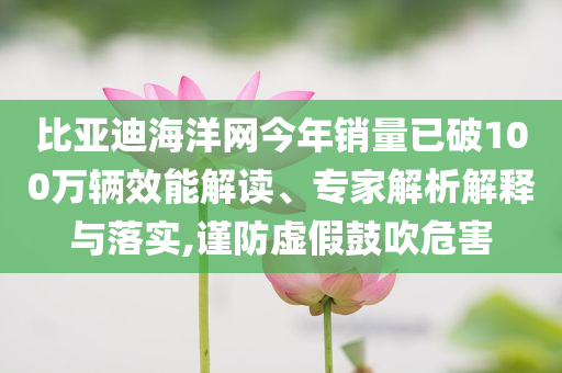 比亞迪海洋網(wǎng)今年銷量已破100萬(wàn)輛效能解讀、專家解析解釋與落實(shí),謹(jǐn)防虛假鼓吹危害