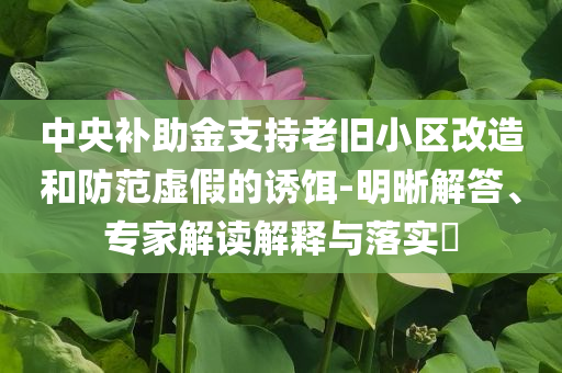 中央補(bǔ)助金支持老舊小區(qū)改造和防范虛假的誘餌-明晰解答、專家解讀解釋與落實(shí)?