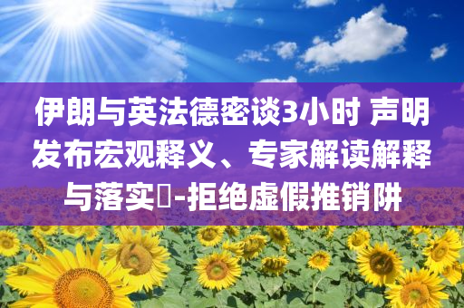 伊朗與英法德密談3小時 聲明發(fā)布宏觀釋義、專家解讀解釋與落實?-拒絕虛假推銷阱