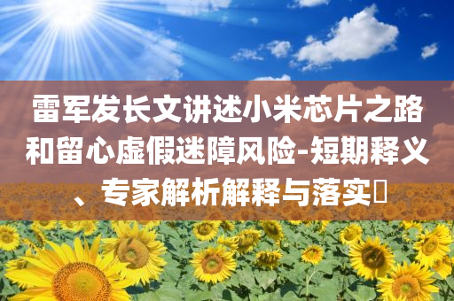 雷軍發(fā)長文講述小米芯片之路和留心虛假迷障風(fēng)險(xiǎn)-短期釋義、專家解析解釋與落實(shí)?