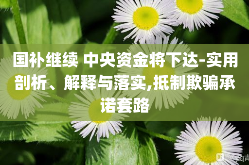 國補繼續(xù) 中央資金將下達-實用剖析、解釋與落實,抵制欺騙承諾套路