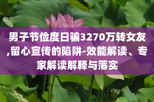 男子節(jié)儉度日騙3270萬(wàn)轉(zhuǎn)女友,留心宣傳的陷阱-效能解讀、專(zhuān)家解讀解釋與落實(shí)