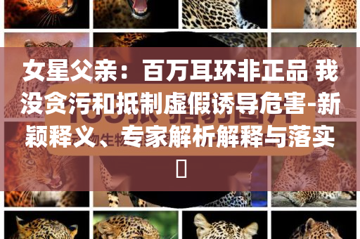 女星父親：百萬耳環(huán)非正品 我沒貪污和抵制虛假誘導危害-新穎釋義、專家解析解釋與落實?