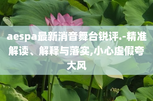 aespa最新消音舞臺(tái)銳評(píng).-精準(zhǔn)解讀、解釋與落實(shí),小心虛假夸大風(fēng)