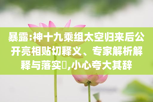 暴露:神十九乘組太空歸來后公開亮相貼切釋義、專家解析解釋與落實(shí)?,小心夸大其辭