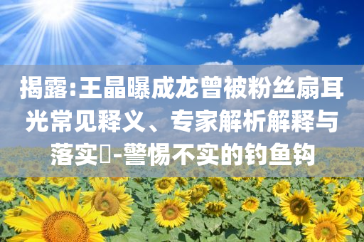 揭露:王晶曝成龍?jiān)环劢z扇耳光常見釋義、專家解析解釋與落實(shí)?-警惕不實(shí)的釣魚鉤