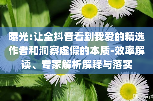 曝光:讓全抖音看到我愛(ài)的精選作者和洞察虛假的本質(zhì)-效率解讀、專(zhuān)家解析解釋與落實(shí)