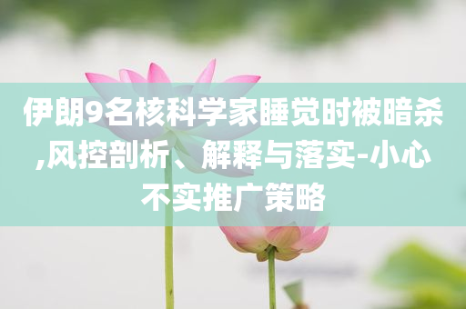 伊朗9名核科學(xué)家睡覺(jué)時(shí)被暗殺,風(fēng)控剖析、解釋與落實(shí)-小心不實(shí)推廣策略