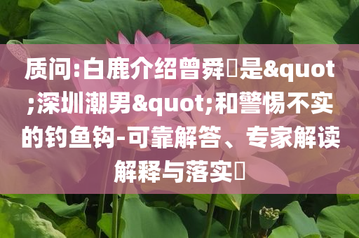 質(zhì)問:白鹿介紹曾舜晞是"深圳潮男"和警惕不實的釣魚鉤-可靠解答、專家解讀解釋與落實?
